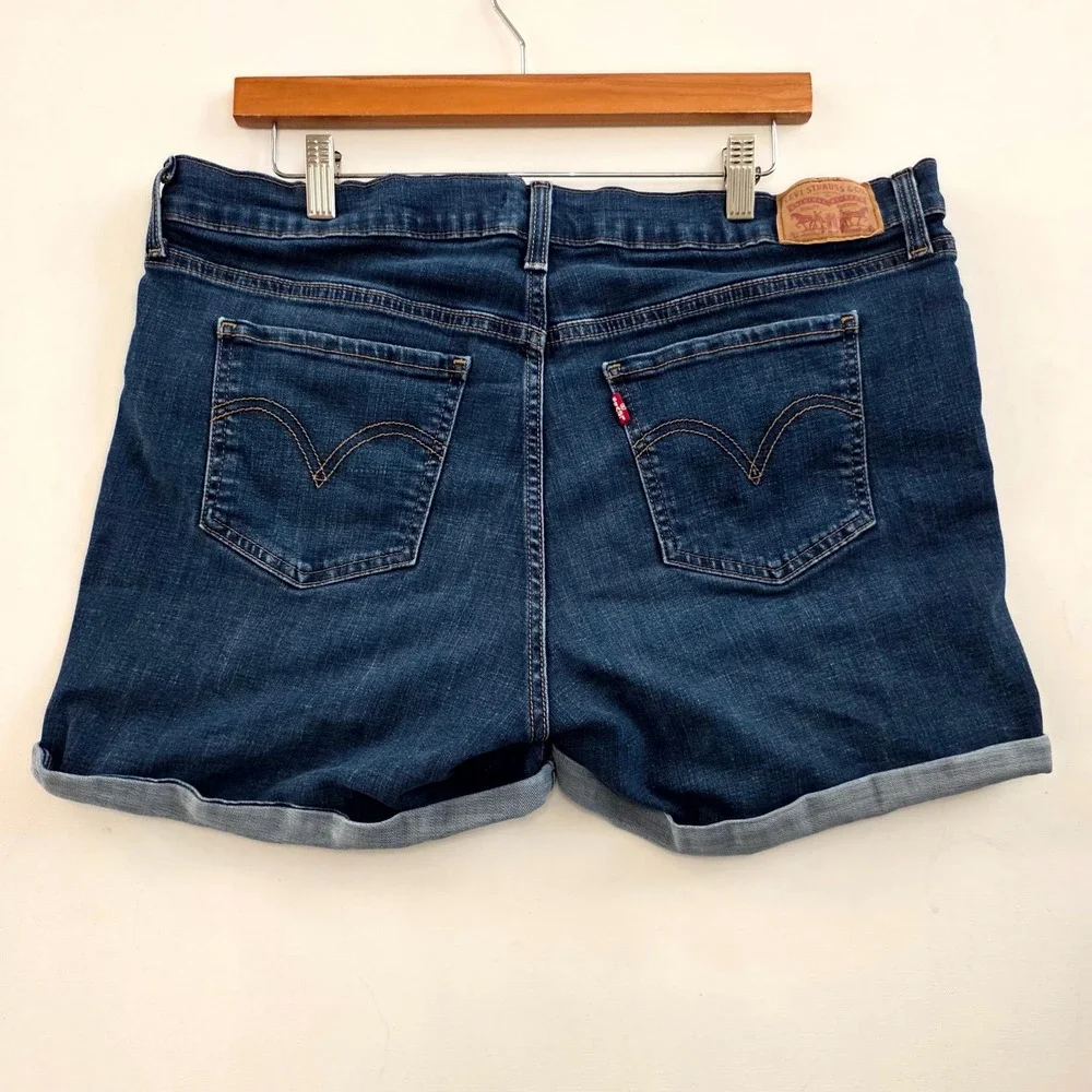 Levis Mid Length Shorts Womens 33 Blue Dark Wash Cuffed Denim Casual Summer